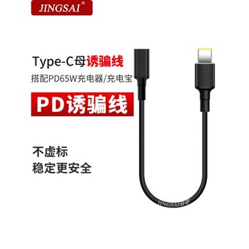 景賽筆記本電腦PD誘騙線Type-C母轉圓口dc電源轉換線方口快充線通用華碩惠普聯想ThinkPad戴爾宏基充電適配器