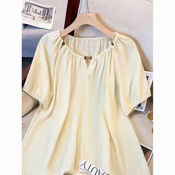 ParrotFashion 法式襯衫 法式設計串珠泡泡綁帶短袖方領襯衫甜美寬鬆夏季新款娃娃上衣