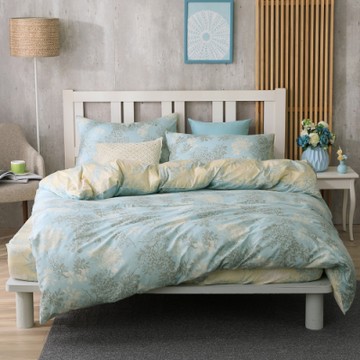 鴻宇 100%精梳棉 美國棉 昆蒂娜 藍 雙人加大四件式薄被套床包組