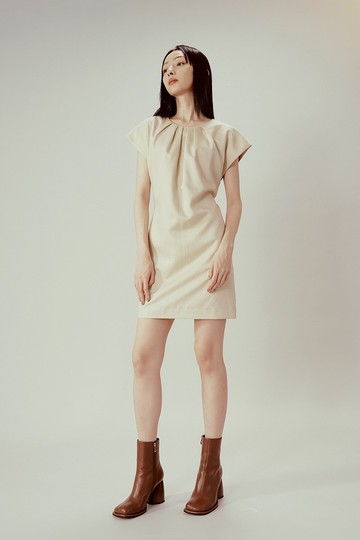 卡其領口打折短洋裝