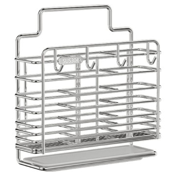 小麥購物 不鏽鋼筷子筒帶接水盤 三格帶掛鉤款 L325  1個  銀色