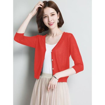 外搭冰絲防曬開衫女夏短款披肩配吊帶裙子小外套薄款針織空調衫秋