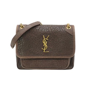 YSL 展示品 Niki Baby 壓紋小羊皮仿舊金鍊二用包-小(633179-咖)