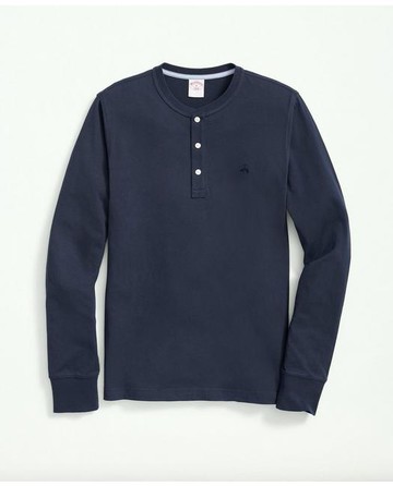 Brooks Brothers Men's Cotton Henley Long-Sleeve T-Shirt | Navy | Size 2XL