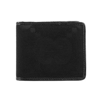 GUCCI Jumbo GG Logo 緹花布及皮革對開8卡短夾(黑色)