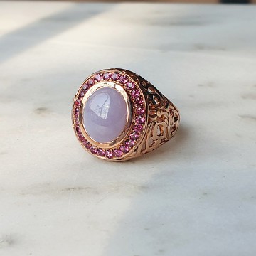 紅榴石紫玉戒指，銀925 鍍玫瑰金