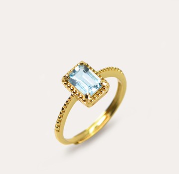 AND 海藍寶 藍色 長方 5*7mm 戒指 蛻變系列 Gold Rect