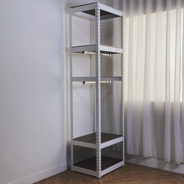 【空間特工】雙桿窄衣架 60x45x210cm 四層三格白角鋼+柚木棕貼皮板