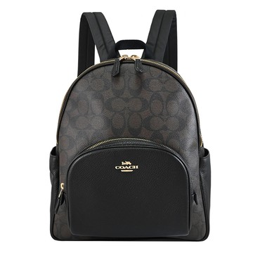 COACH 5671 經典印花LOGO休閒雙層拉鍊後背包.深咖/黑