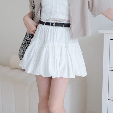 附皮帶!腰鬆緊下擺內縮花苞蛋糕短裙 SA880202-531【現貨】