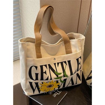 大學生上課帆布包包女夏季2025新款大容量手提袋單肩包通勤托特包