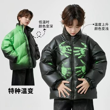 臺灣出貨+免運男童冬季棉服2025新款中大童溫變潮酷手塞棉加厚保暖洋氣棉衣外套