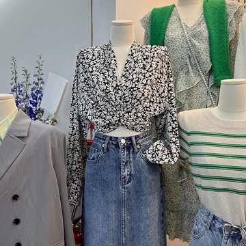 襯衫女2022春款韓國東大門碎花綁帶掐腰茶系長袖設計感上衣服小衫