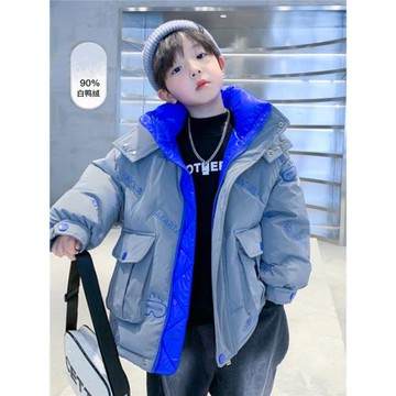 男童潮牌工裝羽絨服2025新款兒童加厚冬裝男孩冬季撞色白鴨絨外套