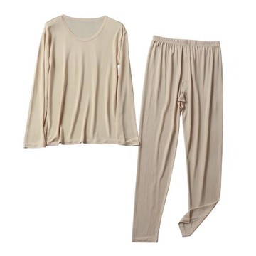 男士圓領100%桑蠶絲保暖打底內衣 真絲秋衣秋褲長袖輕薄睡衣套裝