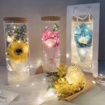 【臺灣-出貨】永生花滿天星幹花玫瑰嚮日葵仿真花520敎師節送女友閨蜜生日禮物 NOO1
