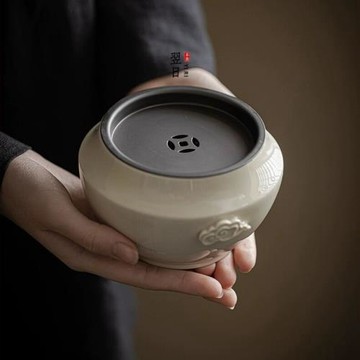 翌日日式茶洗陶瓷茶渣缸水盂帶蓋家用蓋碗茶壺廢水缸建水茶道配件