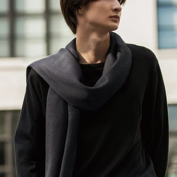 漸層編織羊毛圍巾-深灰