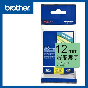 Brother  TZe-731 護貝標籤帶 12mm 綠底黑字