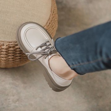 真皮松糕單鞋女2025年新款學院風jk制服小皮鞋百搭厚底系帶樂福鞋