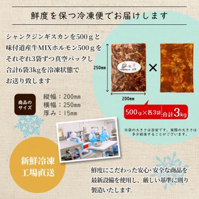 ふるさと納税 池田町 北海道焼肉セット(山幸シャンクジンギスカン・北海道産牛甘辛ヤンニョムMIXホルモン 合計3キロ)