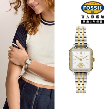【FOSSIL 官方旗艦館】Colleen 璀璨金銀晶鑽女錶 金銀雙色不鏽鋼錶帶 28 MM BQW8047