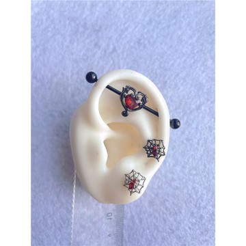 紅色蜘蛛蛛網吊墜愛心甜酷辣妹朋克耳橋耳骨釘穿刺飾品鈦鋼耳飾