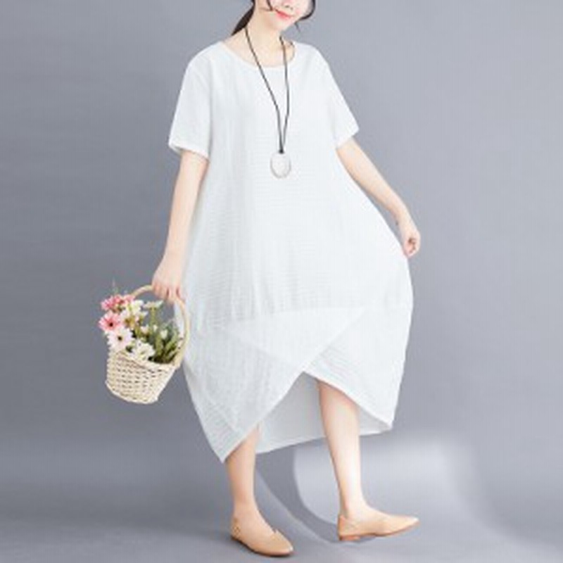 短納期綿麻ワンピース ロングワンピース Aラインワンピース ゆったり シンプル 女っぽい かわいい 体型カバー フェミニン 40代 50代30代 通販 Lineポイント最大1 0 Get Lineショッピング