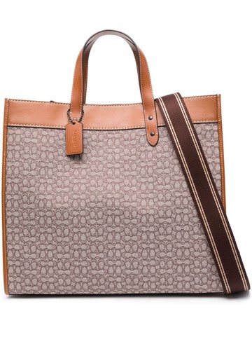 Coach - Field logo-jacquard tote bag - men - Fabric/Calf Leather - One Size - Brown