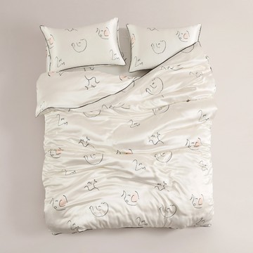 NotJustPajama真絲升級款床包四件組/100%22mm桑蠶絲印花床包組/真絲床單/真絲被套/桑蠶絲親膚床上用品