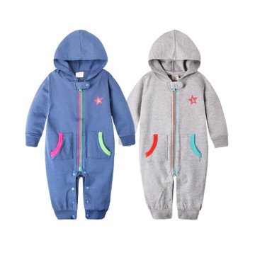 baby童衣 嬰兒連身衣 長袖兩色拉鍊星星爬服 50484
