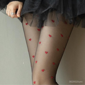 臺中出貨-商超品質】純慾紅色小愛心絲襪日係辣妹黑絲女性感黑色打底襪超薄透連褲襪 FW3B