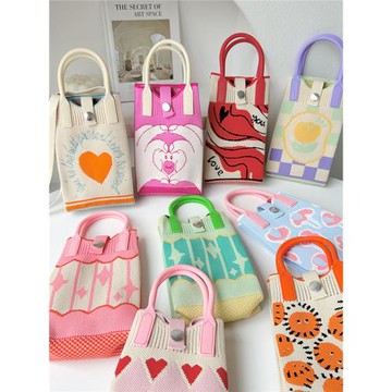 包包小眾設計可愛卡通針織迷你手機包韓版百搭小巧便攜單肩斜挎包