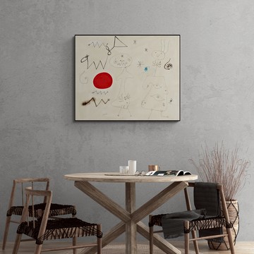 藝術掛畫｜Joan Miro 胡安·米羅｜女人和鳥在太陽前 - 柚木色鋁框