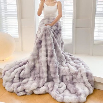 A類托斯卡納大兔毛仿皮草兔兔絨毛毯秋冬加厚雙層毯辦公室午睡毯