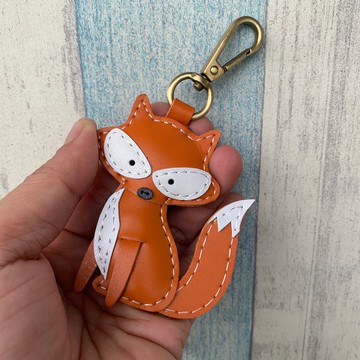 療癒小物 橘色 可愛 狐狸 純手工縫製 手工皮革 鑰匙扣 小尺寸