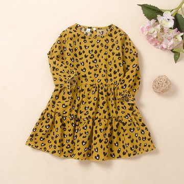 中國大陸A類女女春秋季黃色公主連衣裙長袖后背紐扣歐美童裙