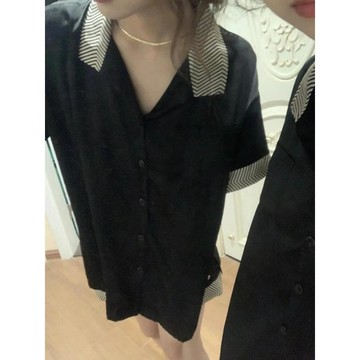 【臺灣出貨 免運】ins風新款睡衣夏天女簡約薄款條紋學生輕奢可外穿短袖家居服套裝