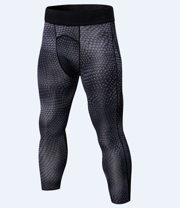 男士PRO運動褲七分褲立體印花健身運動跑步 速干彈力緊身褲春夏款