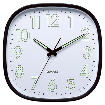 SUNORO 北歐方形靜音掛鐘 黑框 夜光款 12吋  白色