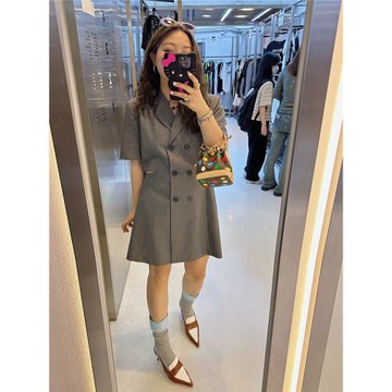 Dazi金大支西裝連衣裙女夏季2025新款氣質名媛高級感微胖顯瘦裙子