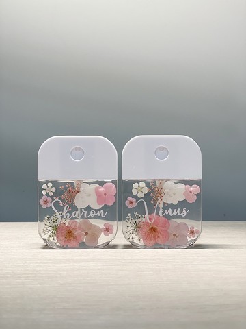 【DIY押花噴霧瓶－粉紅色】自訂名字 客製化 消毒瓶 防疫用品