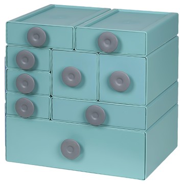 FAmILyLIFE 生活 撞色桌上收納盒 全配8件組  湖水綠