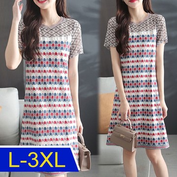 [韓國K.W.]愛心格紋條紋貼心女僕立領中長洋裝(涼感/小香風/高爾夫球衫/輕薄/短袖)