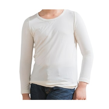 Peilou 貝柔 兒童款圓領機能吸濕發熱保暖衣 彈性纖維 日本進口抗菌消臭機能素材  身高100cm  米白