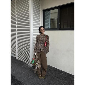 Turn up/陳腿兒 設計感小眾辣妹豹紋氣質休閑夾克外套上衣女秋冬