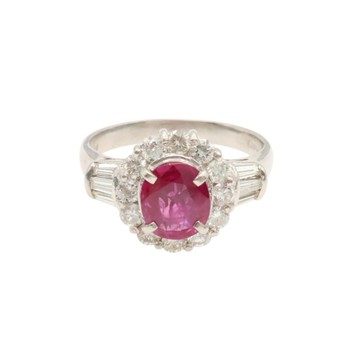 JEWELRY 無品牌珠寶 PT900 鉑金 紅寶石 鑽石 戒指 【二手名牌BRAND OFF】