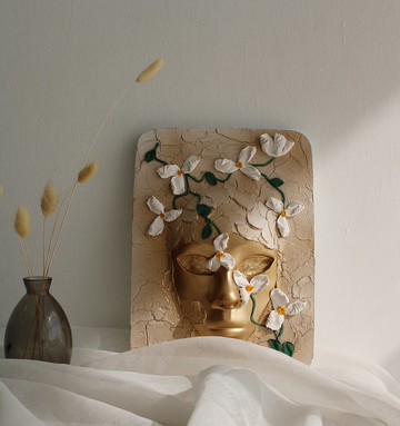 女性抽象雕塑牆藝術、3d 花卉繪畫、紋理牆裝飾