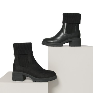 【經典熱銷】小時光 潮流百搭針織貼腿襪靴 黑 (7A2982)