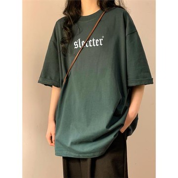 字母簡約印花短袖男夏季情侶t恤ins潮流寬松純棉上衣圓領半袖體恤